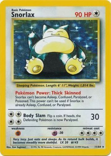 Snorlax - 11/64 (JU) Holo Rare - Near Mint Unlimited Holofoil Misprint