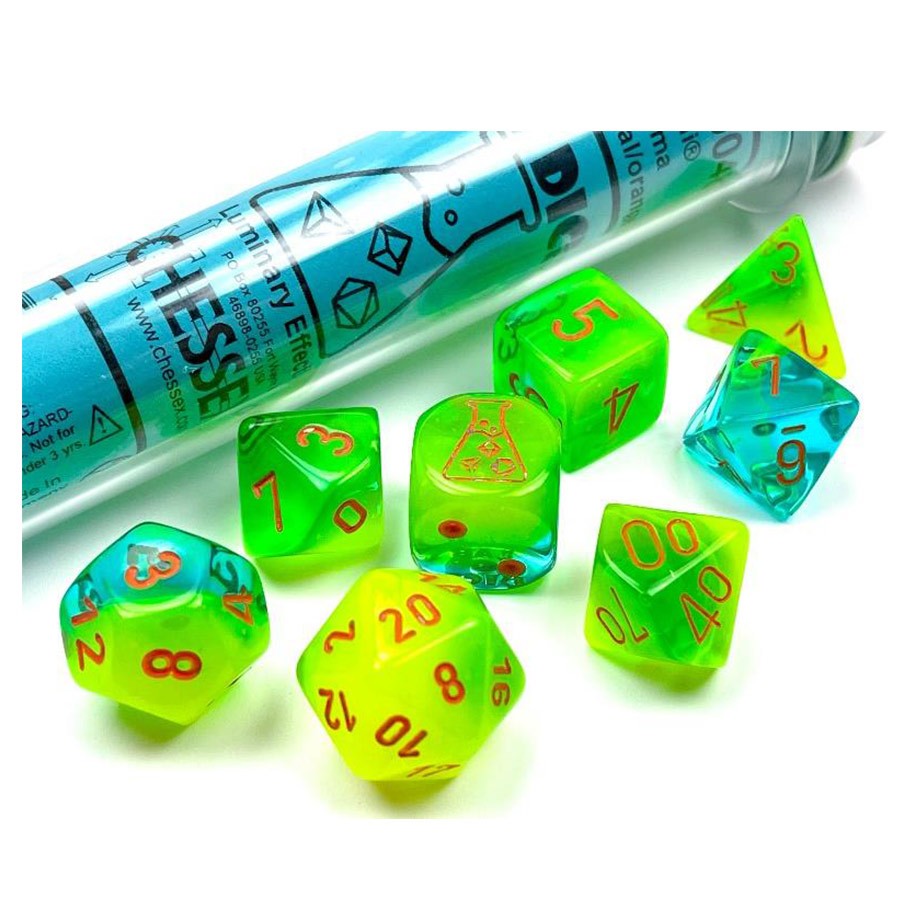 CHX30048: Gemini - Poly Set Plasma Green-Teal w/orange (Luminary) (7) (Lab Dice 5)