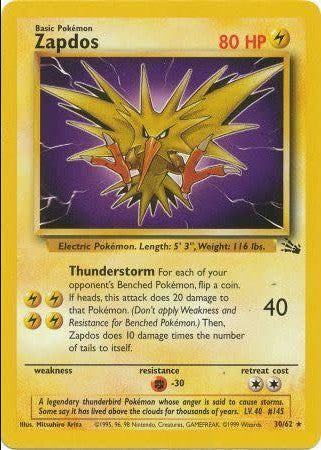 Zapdos - 30/62 (FO) Rare - Damaged Unlimited