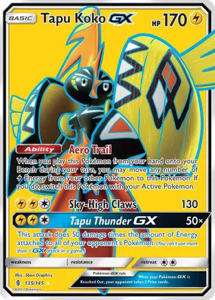 Tapu Koko GX (Full Art) - 135/145 (SM:GRI) Ultra Rare - Near Mint Holofoil