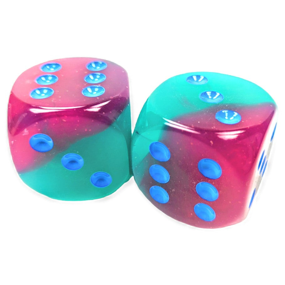 CHXDG5064: Gemini - 50mm D6 Gel Green-Pink w/blue w/pips (Black Light Reactive)