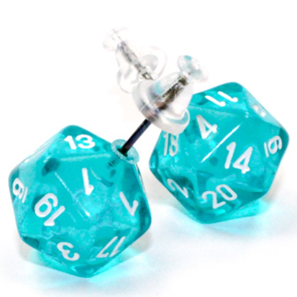 CHX54502: Stud Earrings - Translucent: Mini d20 Teal (Pair)