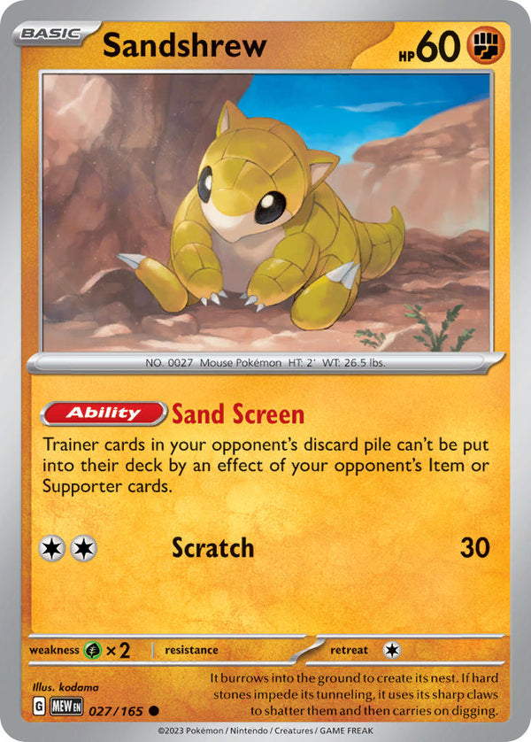 Sandshrew - 027/165 (MEW) Common - Near Mint