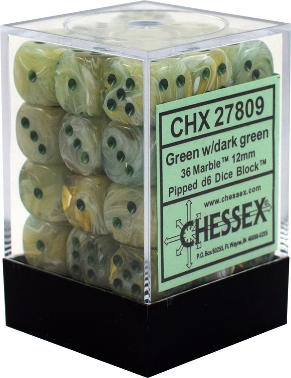 CHX27809: Marble - 12mm Green w/dark green (36)