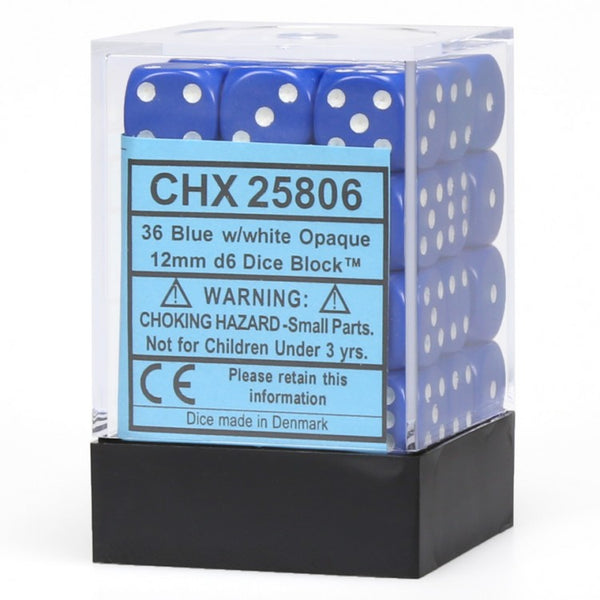 CHX25806: Opaque - 12mm D6 Blue w/white (36)