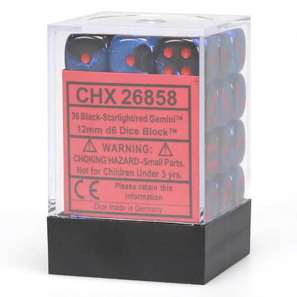 CHX26858: Gemini - 12mm D6 Black Starlight w/red (36)
