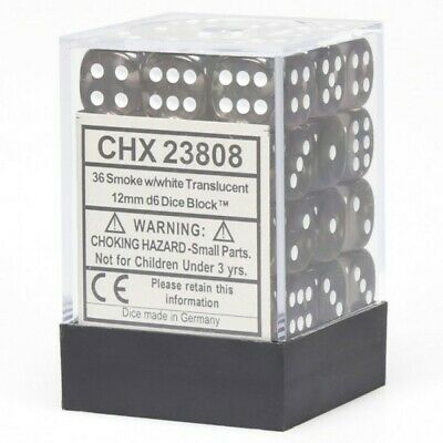 CHX23808: Translucent - 12mm D6 Smoke w/white (36)