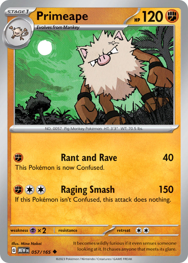 Primeape - 057/165 (MEW) Uncommon - Near Mint