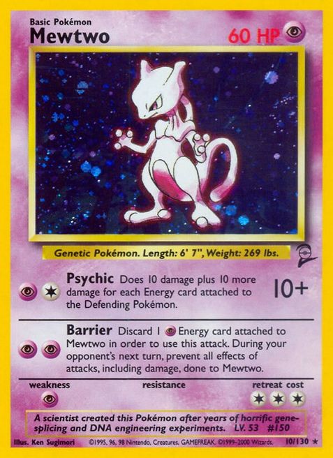 Mewtwo - 010/130 (BS2) Holo Rare - Moderate Play Holofoil