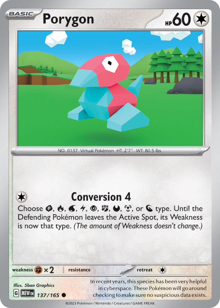 Porygon - 137/165 (MEW) Common - Near Mint