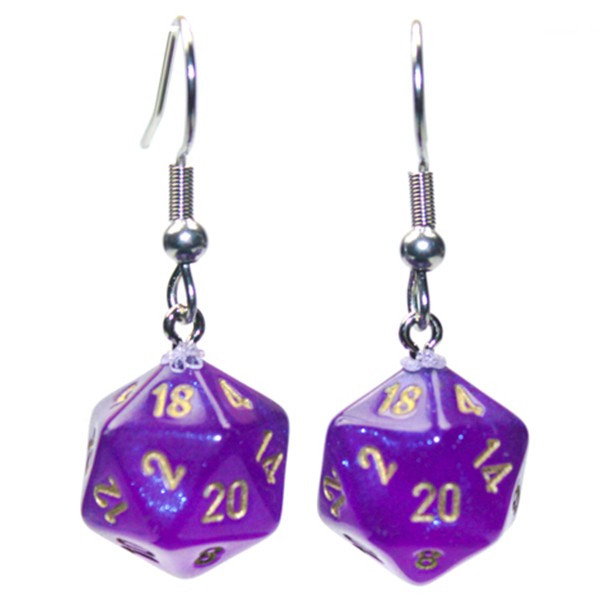 CHX54212: Hook Earrings - Borealis: Mini d20 Royal Purple (Pair)