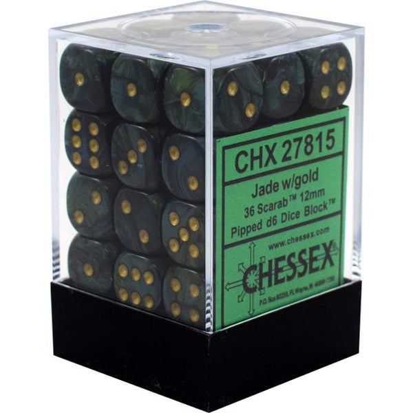 CHX27815: Scarab - 12mm D6 Jade w/gold (36)