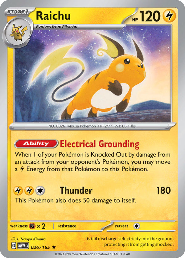 Raichu - 026/165 (MEW) Rare - Near Mint Holofoil