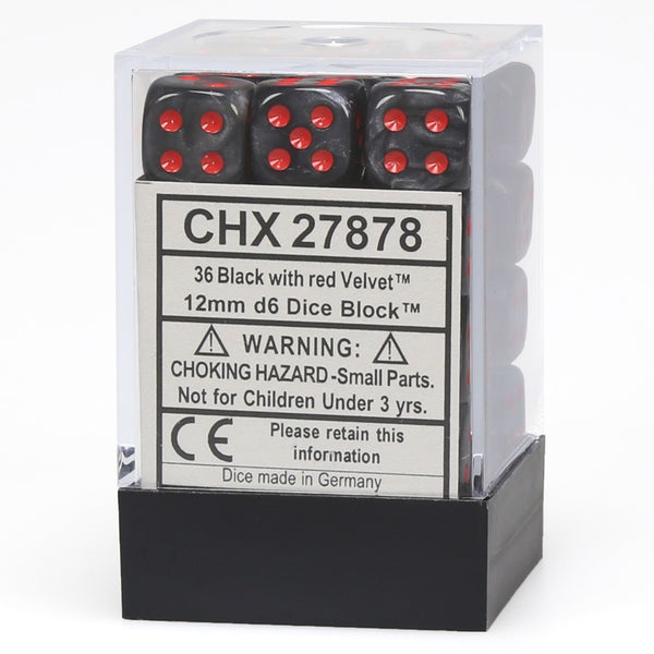 CHX27878: Velvet - 12mm D6 Black w/red (36)