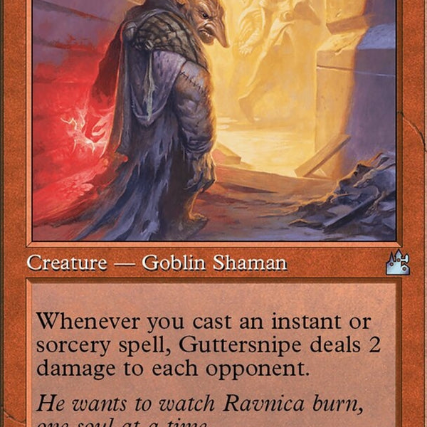 mtg cards like guttersnipe this creature deals 2 damage to each opponent. How much damage does Guttersnipe