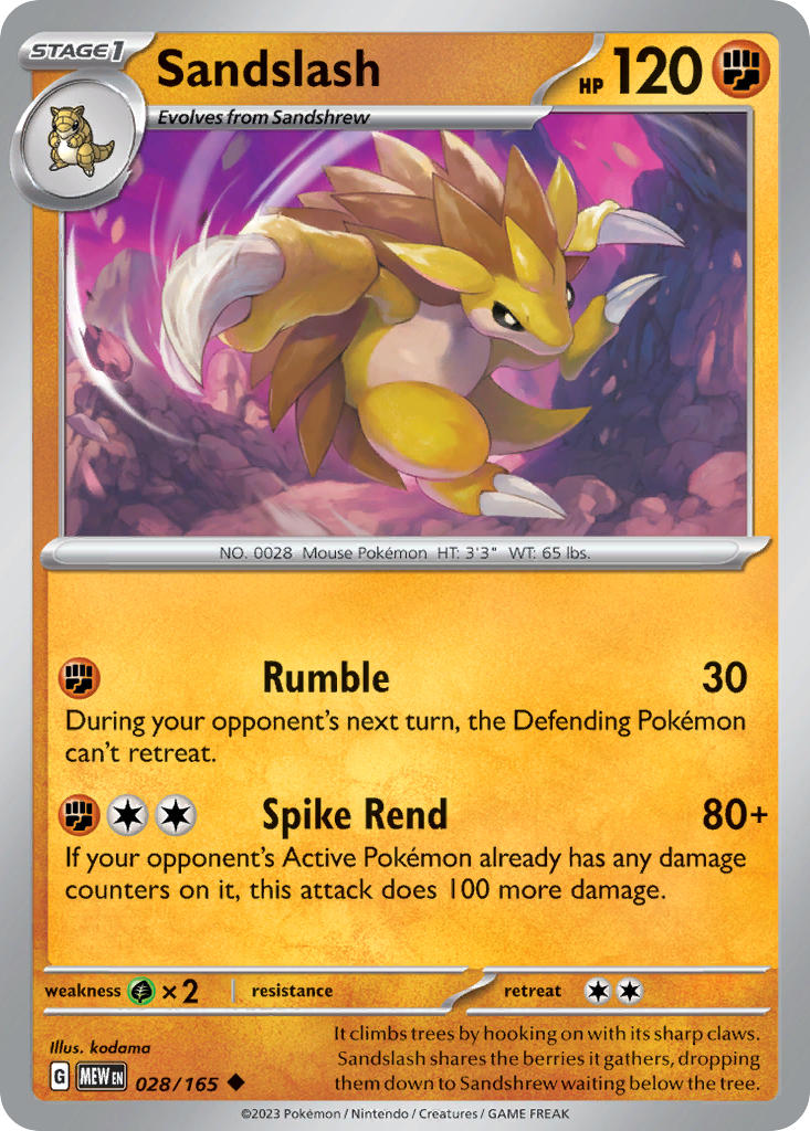 Sandslash - 028/165 (MEW) Uncommon - Near Mint