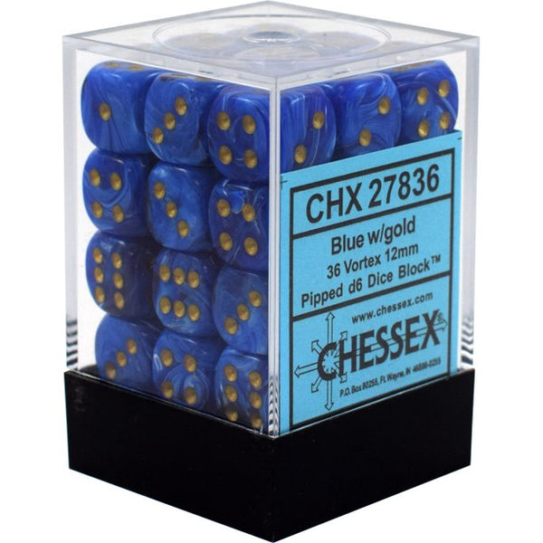 CHX27836: Vortex - 12mm D6 Blue w/gold (36)