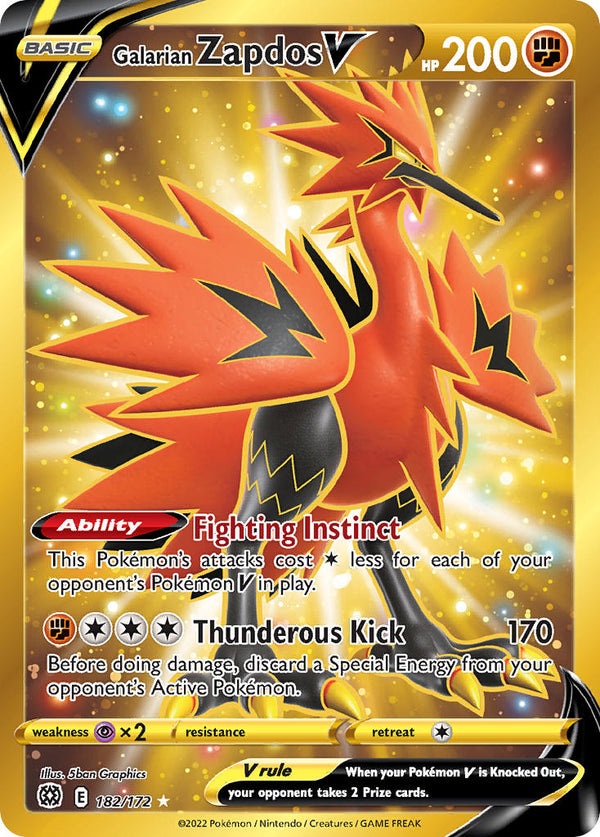 Galarian Zapdos V - 182/172 (SWSH09) Secret Rare - Near Mint Holofoil