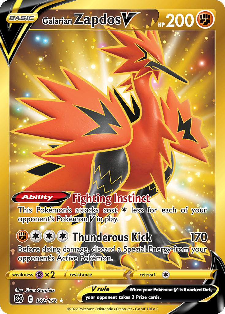 Galarian Zapdos V - 182/172 (SWSH09) Secret Rare - Near Mint Holofoil