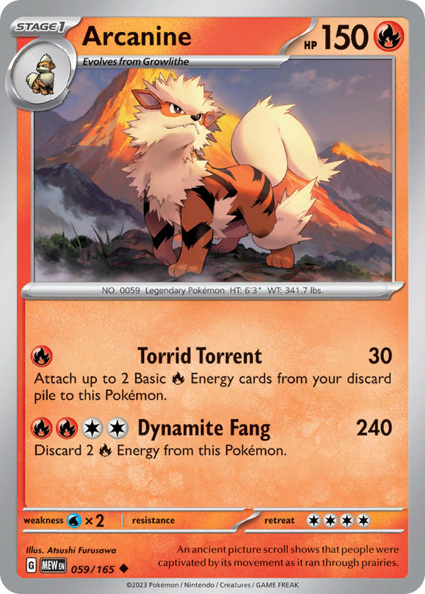 Arcanine - 059/165 (MEW) Uncommon - Near Mint