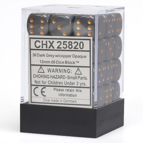 CHX25820: Opaque - 12mm D6 Dark Grey w/copper (36)