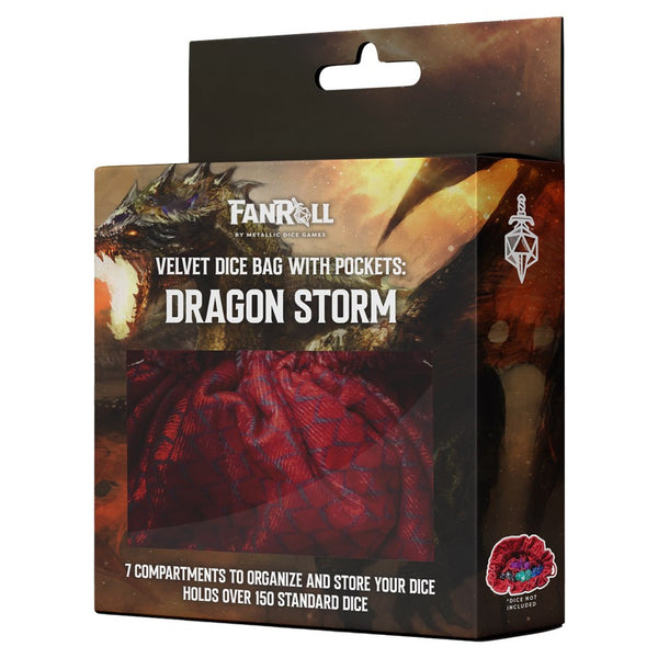 Fanroll by MDG: Dragon Storm - Velvet Dice Bag w/ Pockets: Red Dragon Scales