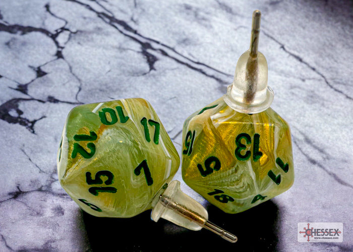 CHX54503: Stud Earrings - Marble: Mini d20 Green (Pair)