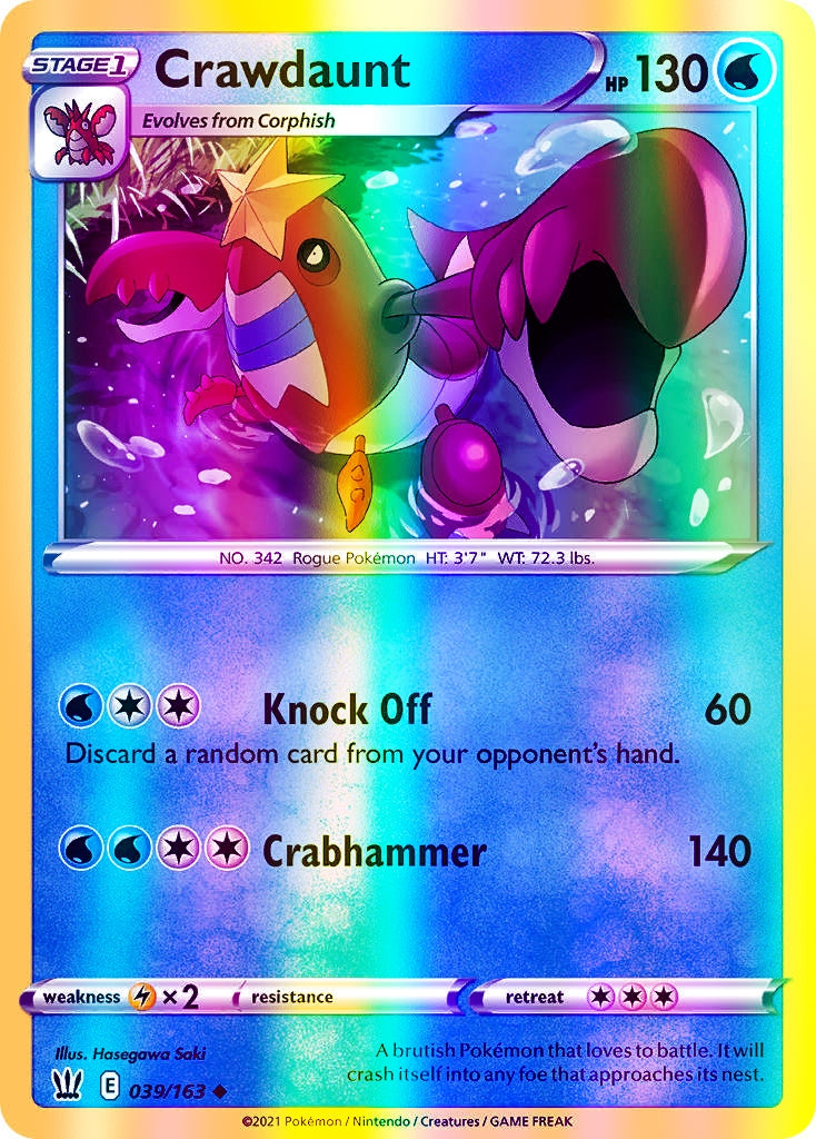 Crawdaunt - 039/163 (SWSH05) Uncommon - Near Mint Reverse Holofoil