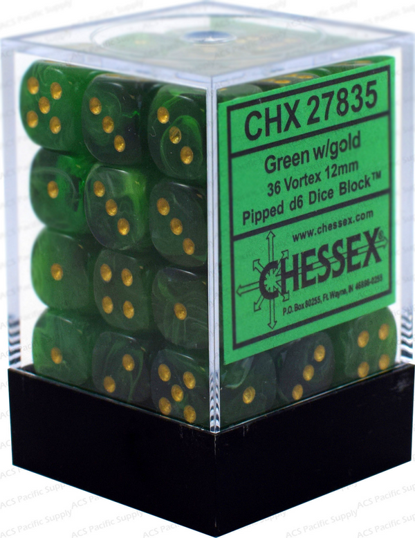 CHX27835: Vortex - 12mm D6 Green w/gold (36)