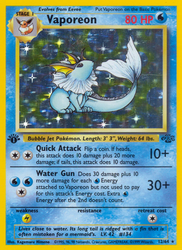 Vaporeon  - 12/64 (JU) Holo Rare - Near Mint Unlimited Holofoil