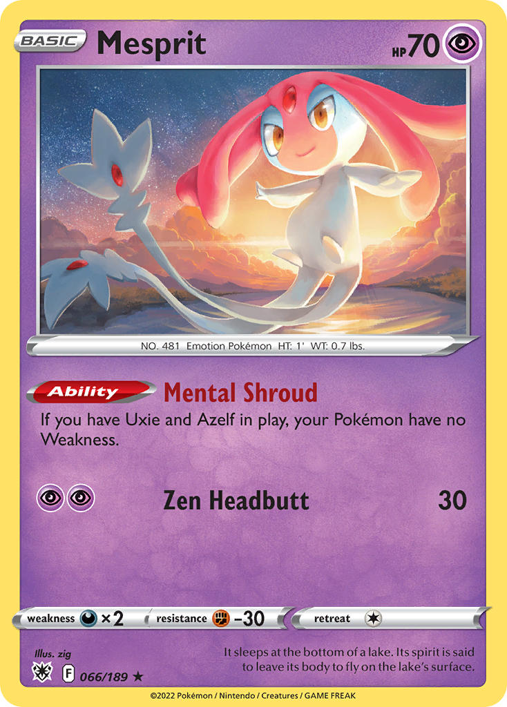 Mesprit - 066/189 (SWSH10) Holo Rare - Near Mint Holofoil