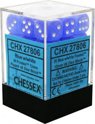 CHX27806: Frosted - 12mm D6 Blue w/white (36)