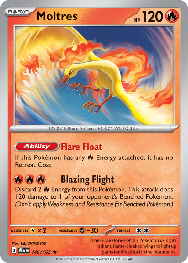 Moltres - 146/165 (MEW) Rare - Near Mint Holofoil