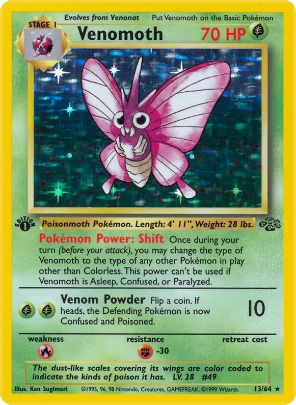 Venomoth  - 13/64 (JU) Holo Rare - Near Mint Unlimited Holofoil