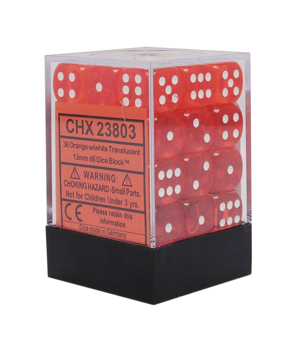 CHX23803: Translucent - 12mm D6 Orange w/white (36)