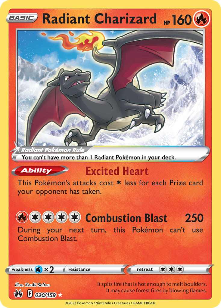 Radiant Charizard - 020/159 (CRZ) Radiant Rare -  Near Mint Holofoil