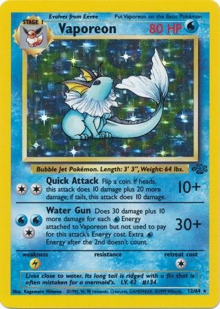 Vaporeon  - 12/64 (JU) Holo Rare - Near Mint Unlimited Holofoil