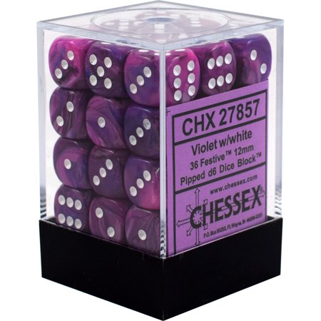 CHX27857: Festive - 12mm D6 Violet w/white (36)
