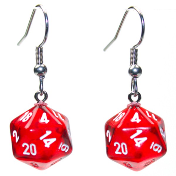 CHX54201: Hook Earrings - Translucent: Mini d20 Red (Pair)