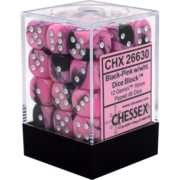 CHX26830: Gemini - 12mm D6 Black-Pink w/white (36)