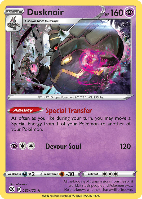 Dusknoir - 062/172 (SWSH09) Holo Rare - Near Mint Holofoil