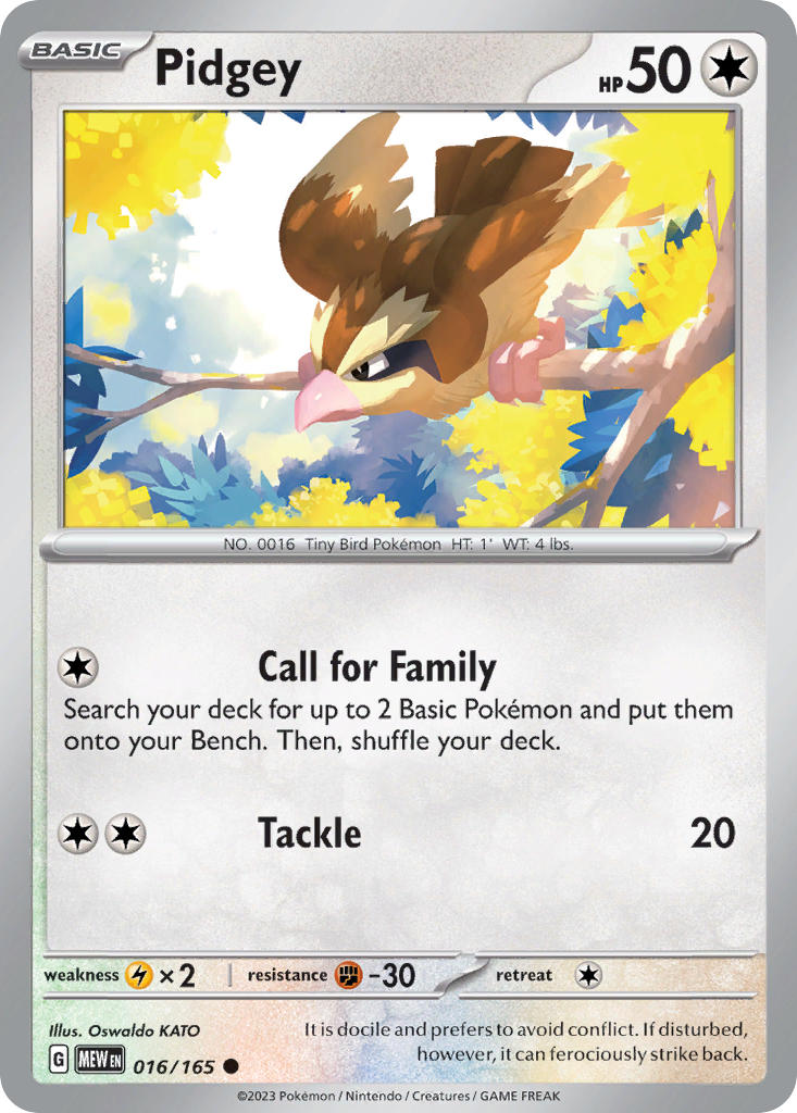 Pidgey - 016/165 (MEW) Common - Near Mint