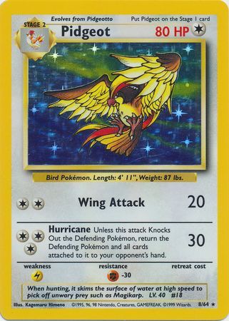 Pidgeot  - 08/64 (JU) Holo Rare - Near Mint Unlimited Holofoil