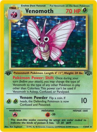 Venomoth - 13/64 (JU) Holo Rare - Lightly Played Unlimited Holofoil