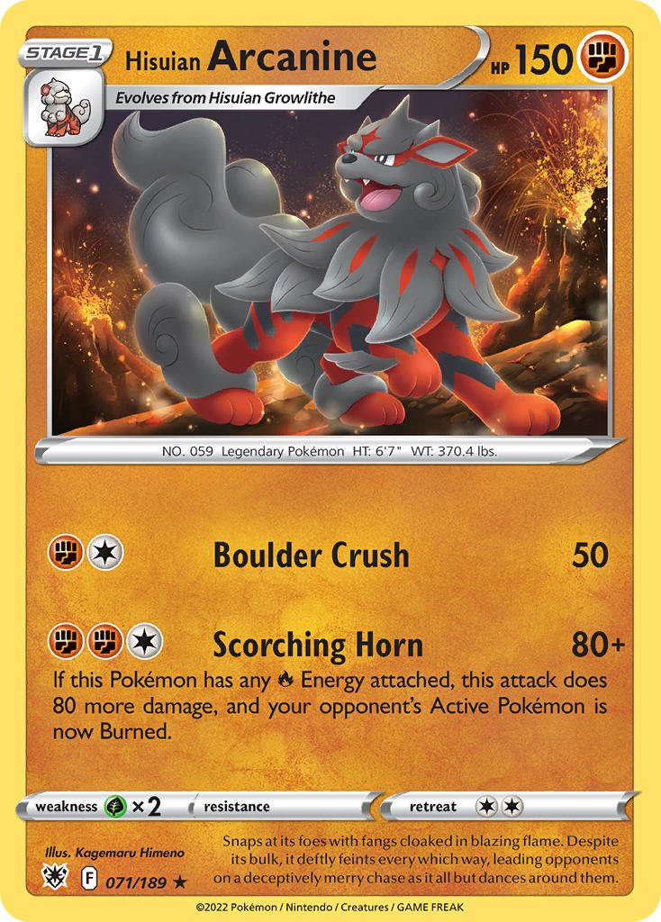 Hisuian Arcanine - 071/189 (SWSH10) Rare - Near Mint