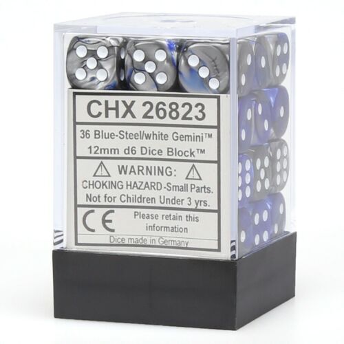 CHX26823: Gemini - 12mm D6 Blue-Steel w/white (36)