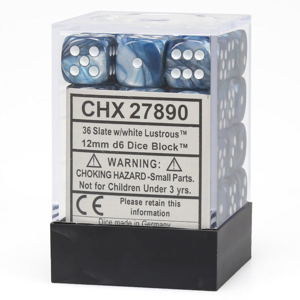 CHX27890: Lustrous - 12mm D6 Slate w/white (36)