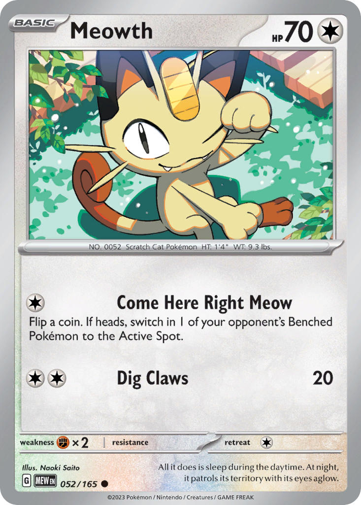 Meowth - 052/165 (MEW) Common - Near Mint