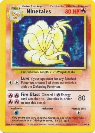 Ninetales - 012/102 (BS) Holo Rare - Heavy Play Holofoil