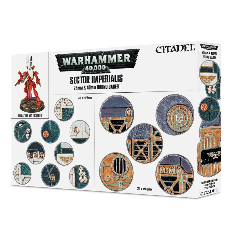 Citadel Hobby: Bases - 40K: Sector Imperialis - 25mm & 40mm Round (40 & 20 + 32 Extra Skulls!)